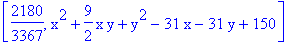 [2180/3367, x^2+9/2*x*y+y^2-31*x-31*y+150]